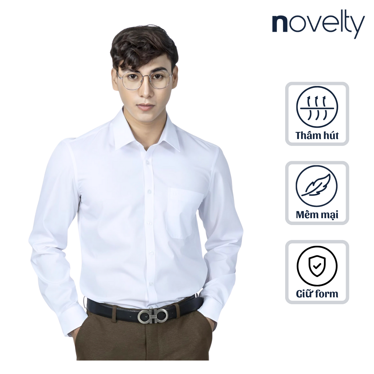 Áo sơ mi nam dài tay Novelty Regular fit màu trắng NSMMMWMTCR240409D
