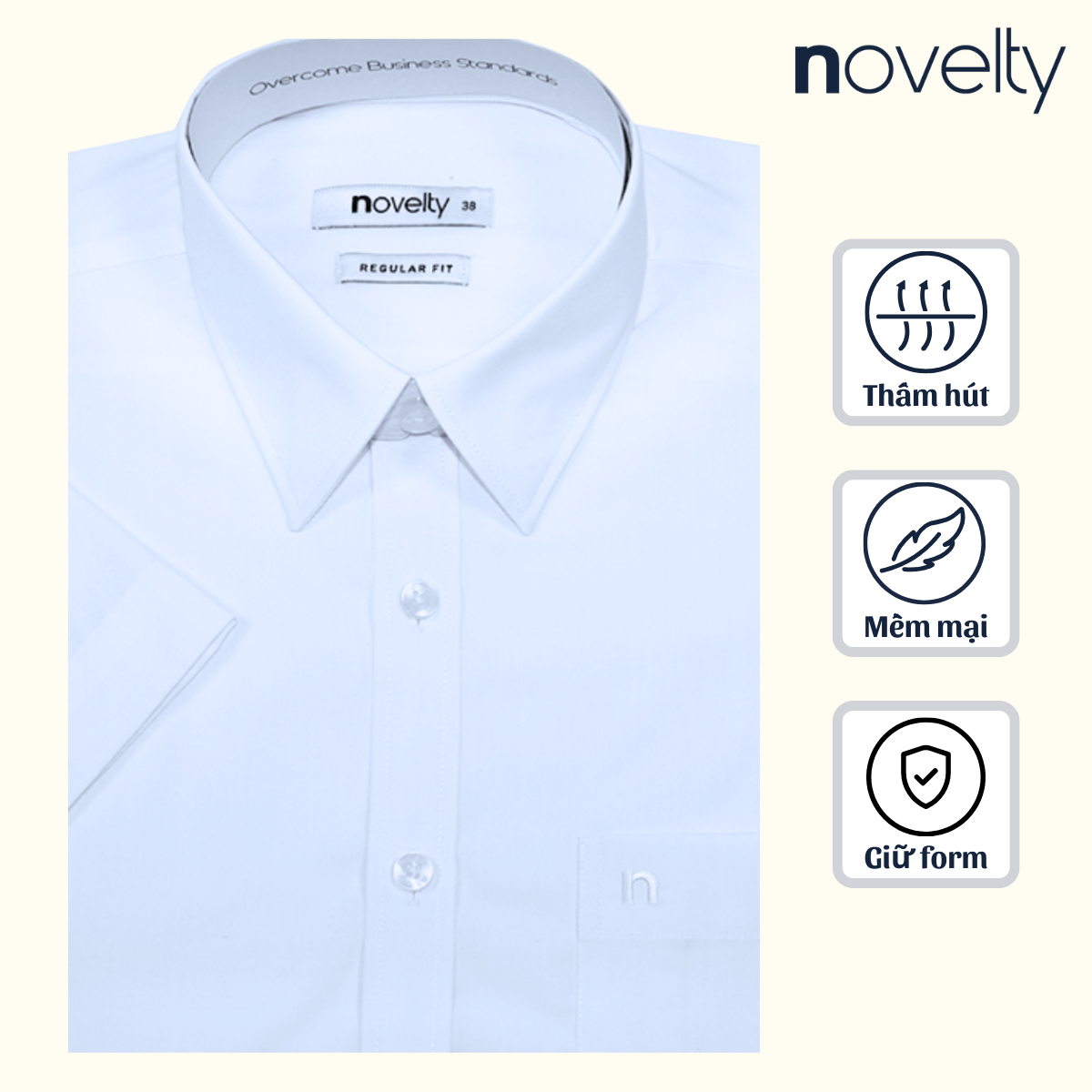 ÁO SƠ MI TRẮNG NGẮN TAY NOVELTY REGULAR FIT T/C NSMMMWMTCR250785N