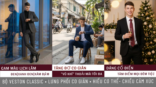 VESTON NAM CLASSIC PHỐI LƯNG TĂNG ĐƠ- HIỂU CƠ THỂ, CHIỀU CẢM XÚC- MÓN QUÀ NOVELTY TẶNG BẠN MÙA LỄ HỘI