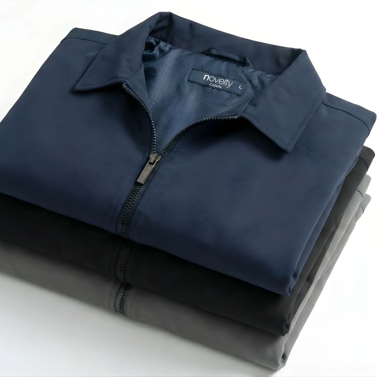 ÁO KHOÁC BONDING NAM 2 LỚP NOVELTY CỔ BẺ MÀU XANH ĐEN NJKMMDMNSB2505492