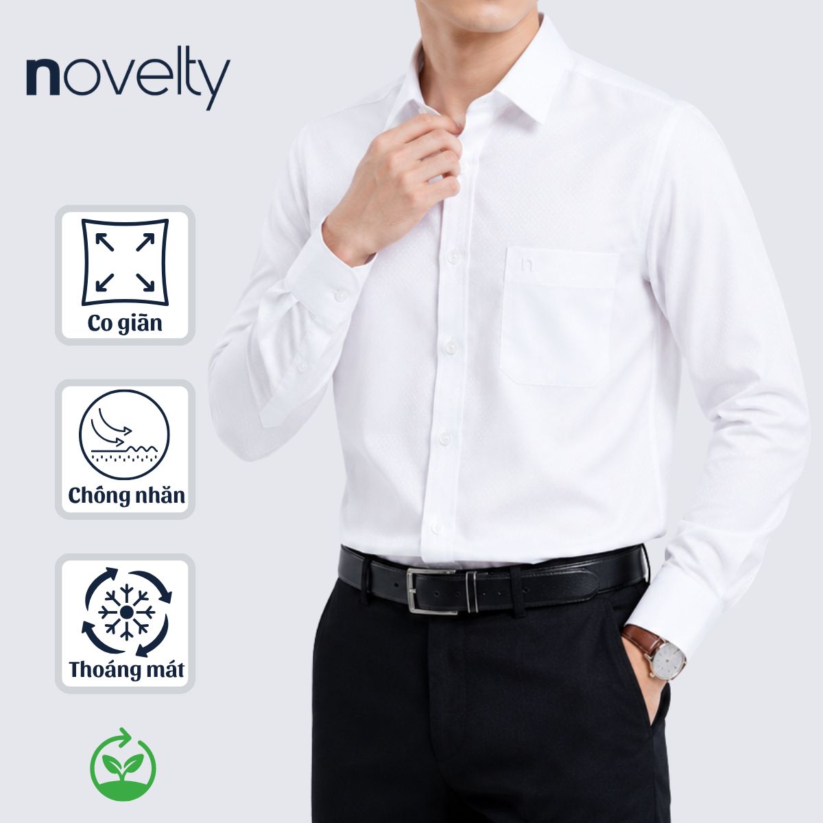 ÁO SƠ MI NAM DÀI TAY NOVELTY REGULAR FIT SPUN MODAL TRƠN MÀU TRẮNG CÓ VÂN NSMMMWMT2R261009D