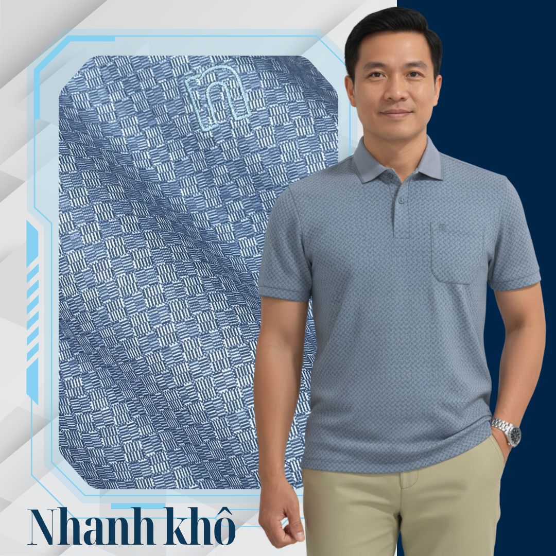 ÁO POLO NAM NOVELTY REGULAR FIT MODAL CÓ TÚI HOA VĂN ĐAN LÁT XANH DƯƠNG NATMINMT3R250428N