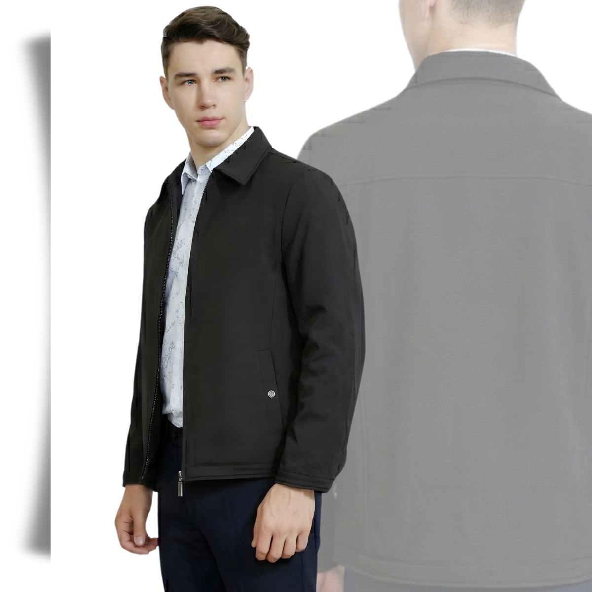 ÁO KHOÁC BONDING NAM 2 LỚP NOVELTY CỔ BẺ MÀU ĐEN NJKMMDMNSB2505482