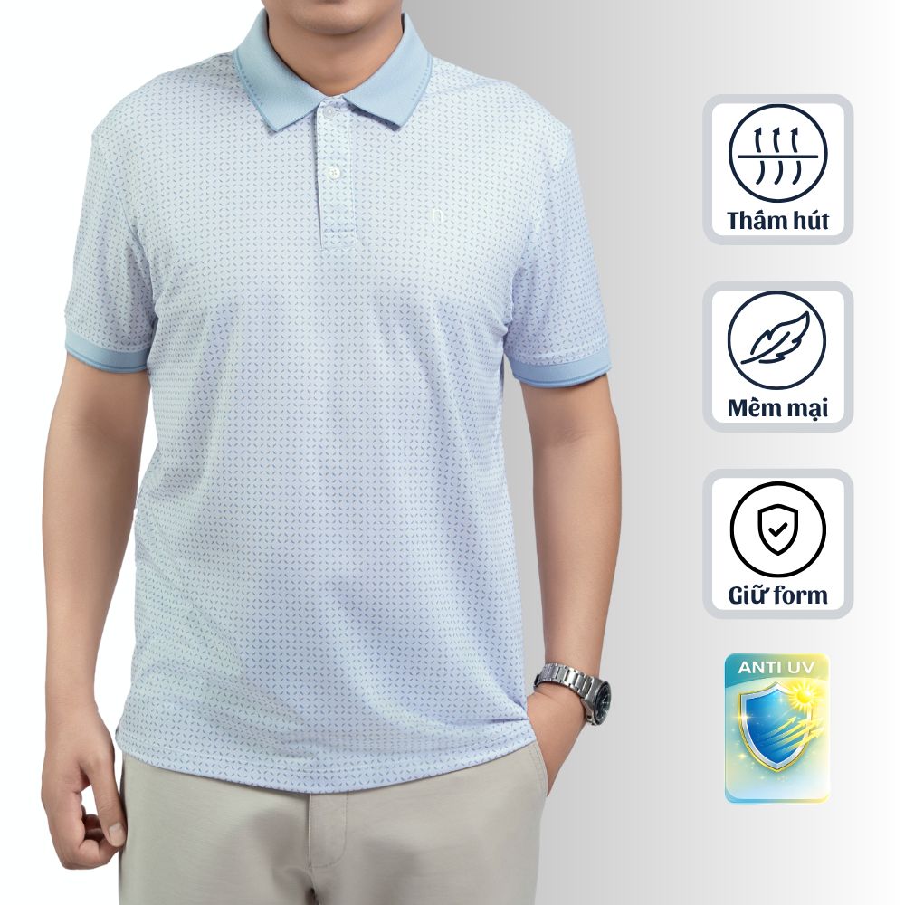 ÁO POLO NAM NOVELTY REGULAR FIT TENCEL HOA VĂN XANH NATMINMT3R260895N
