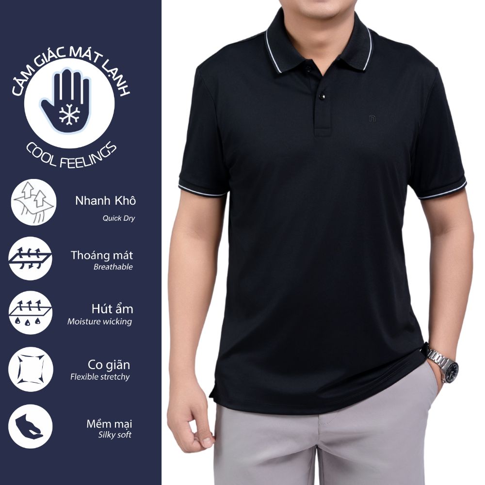 ÁO POLO NAM NOVELTY REGULAR FIT COOL FEELING TRƠN MÀU ĐEN NATMMDMNER260890N