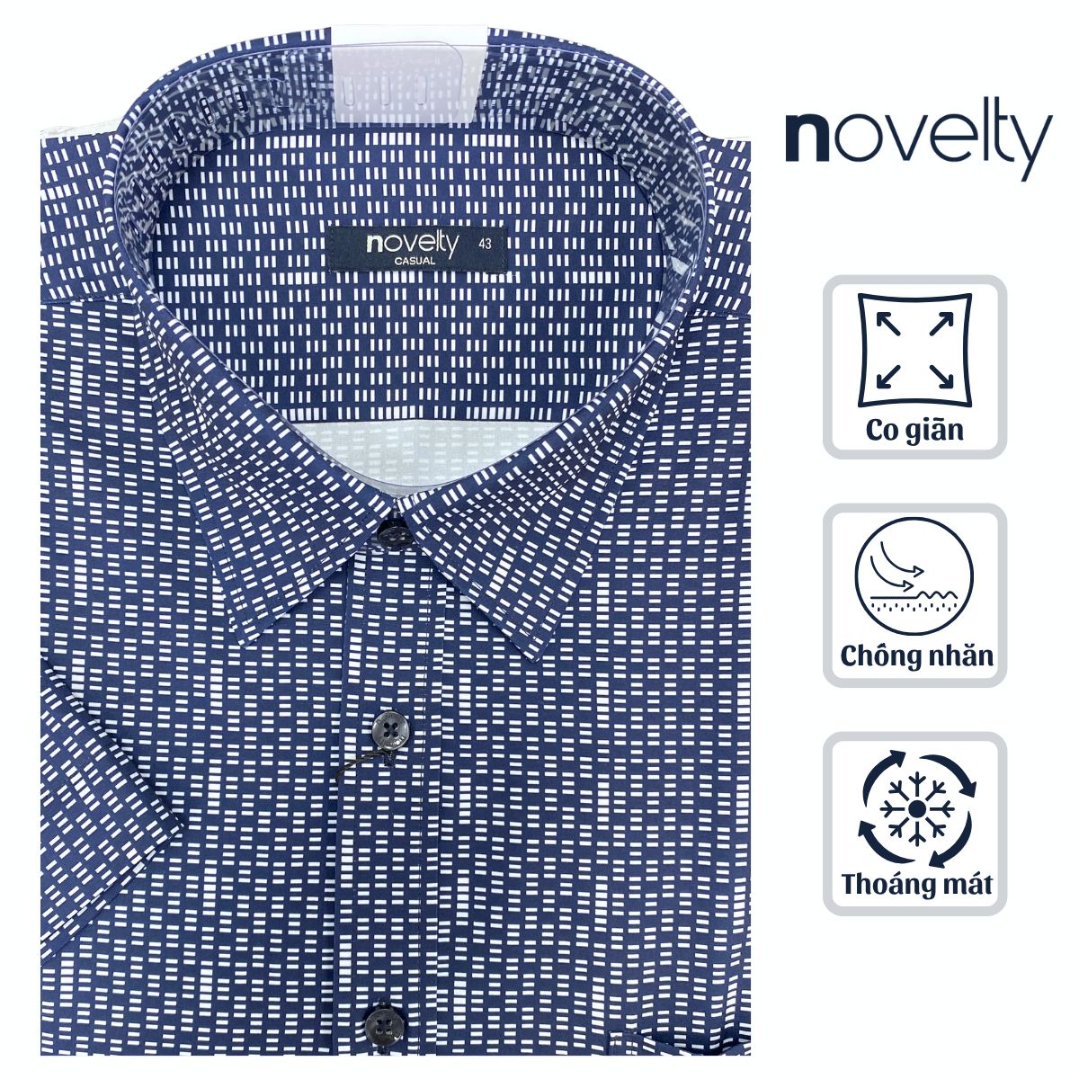 ÁO SƠ MI NAM NGẮN TAY NOVELTY CASUAL SPUN HOA VĂN XANH ĐEN NSMMINMSPB261188N