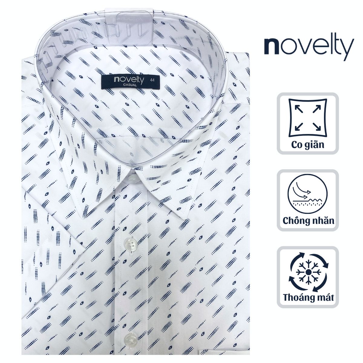 ÁO SƠ MI NAM NGẮN TAY NOVELTY CASUAL SPUN HOA VĂN TRẮNG XANH NSMMINMSPB261195N