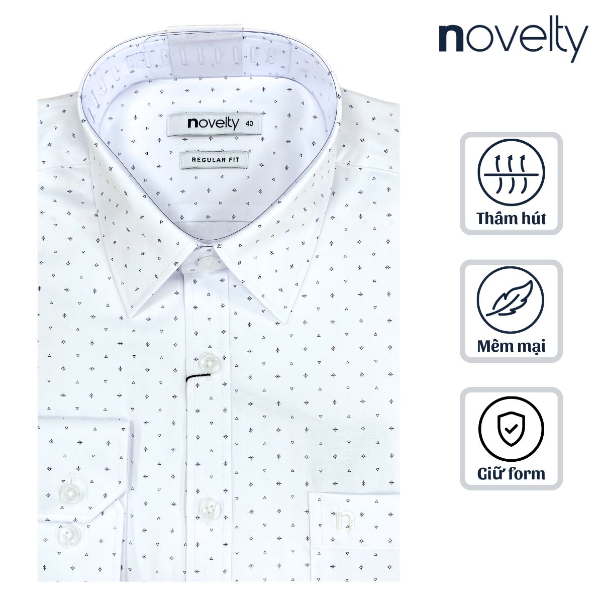 ÁO SƠ MI NAM DÀI TAY NOVELTY REGULAR FIT T/C HOA VĂN TRẮNG NSMMINMTCR250457D