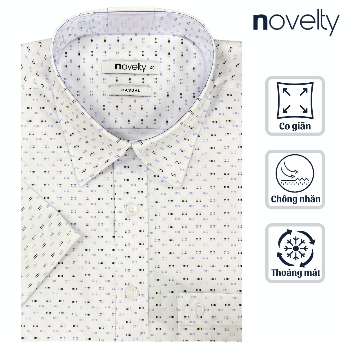 ÁO SƠ MI NAM NGẮN TAY NOVELTY CASUAL SPUN HOA VĂN TRẮNG NSMMINMPSB250385N