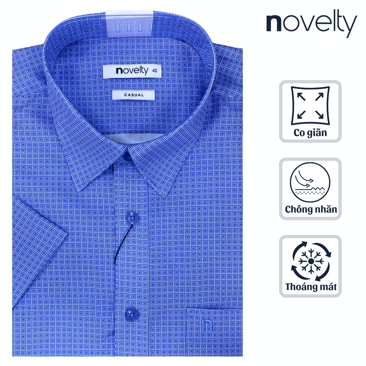 ÁO SƠ MI NAM NGẮN TAY NOVELTY CASUAL SPUN HOA VĂN XANH NSMMINMPSB250393N