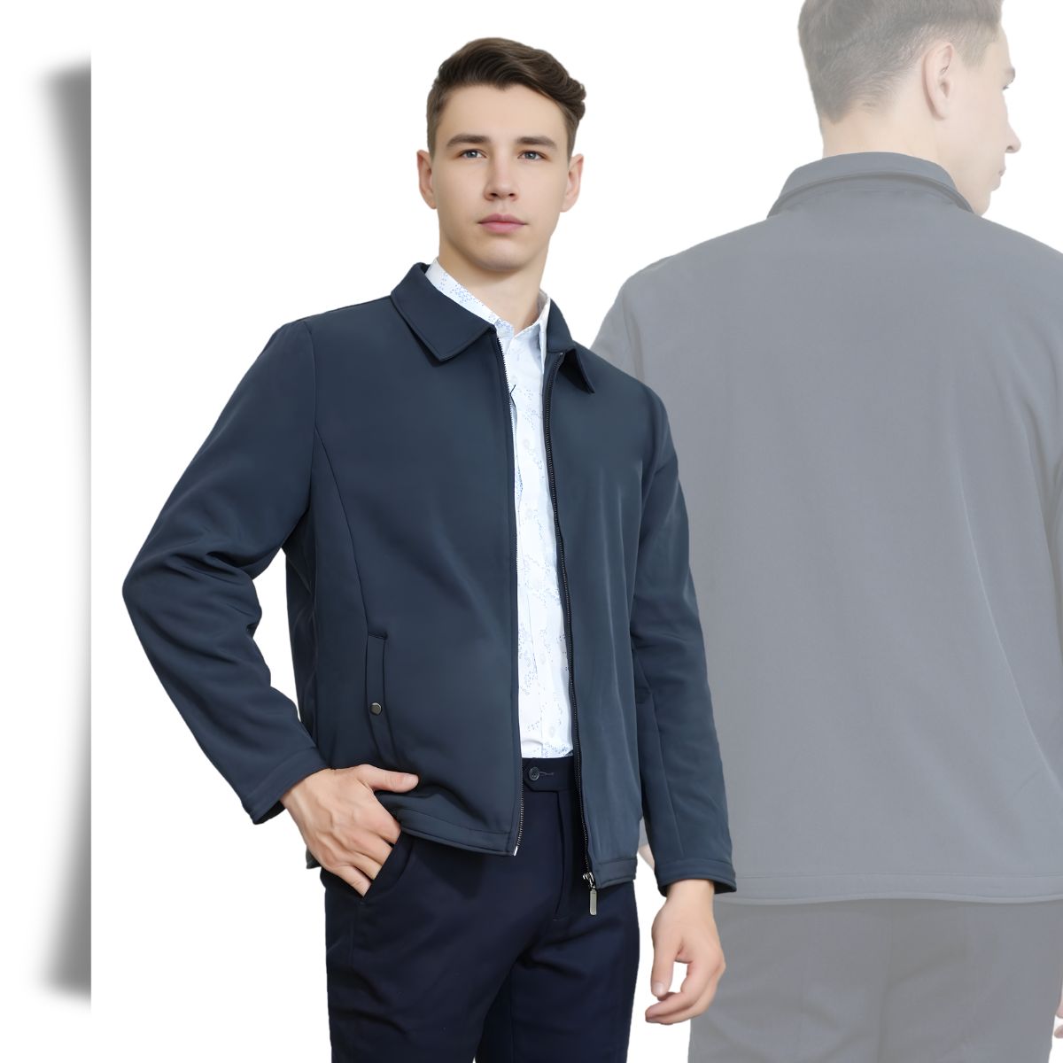 ÁO KHOÁC BONDING NAM 2 LỚP NOVELTY CỔ BẺ MÀU XANH ĐEN NJKMMDMNSB2505492