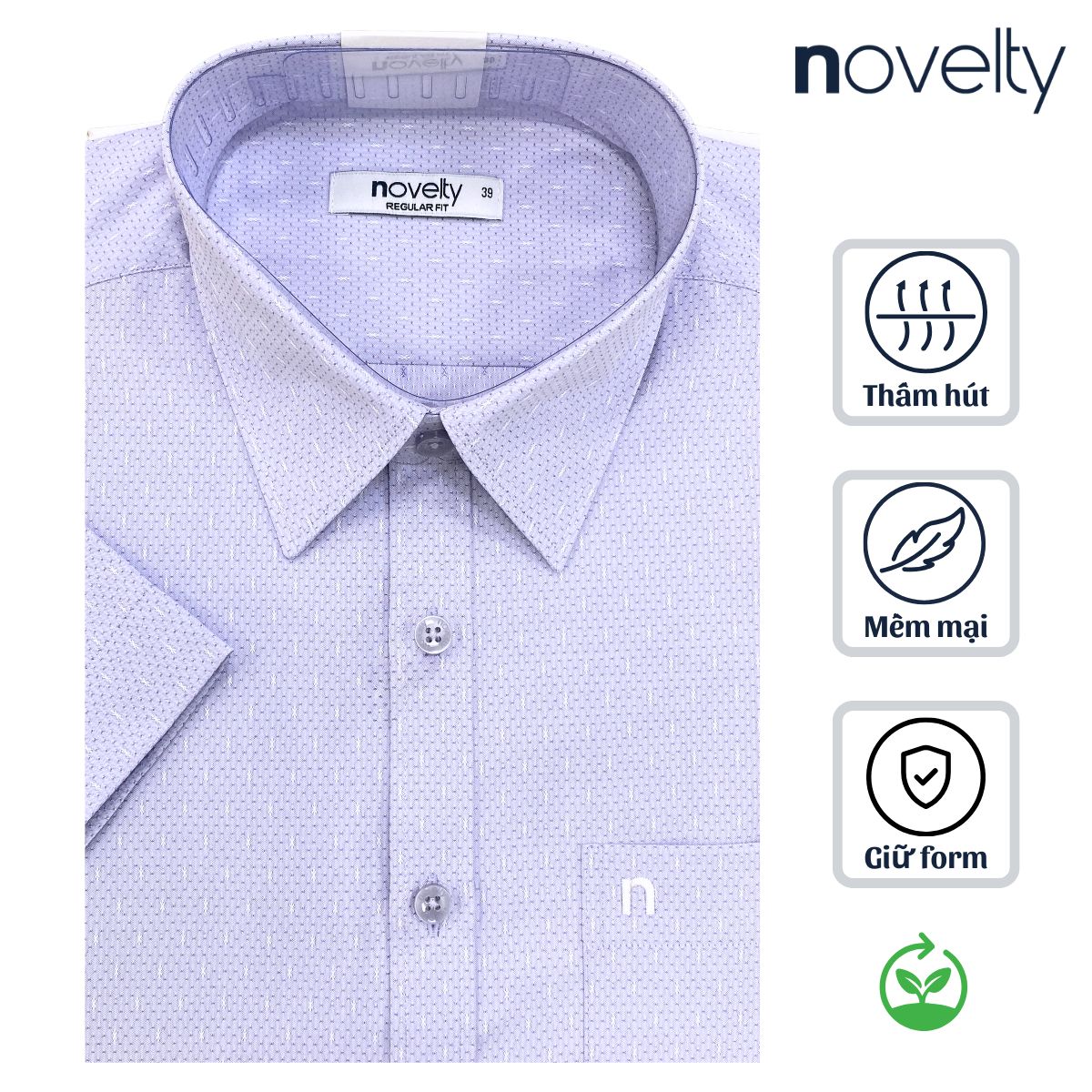 ÁO SƠ MI NAM NGẮN TAY NOVELTY REGULAR FIT RECYCLED T/C SỌC NHỎ NSMMSNMRCR250822N