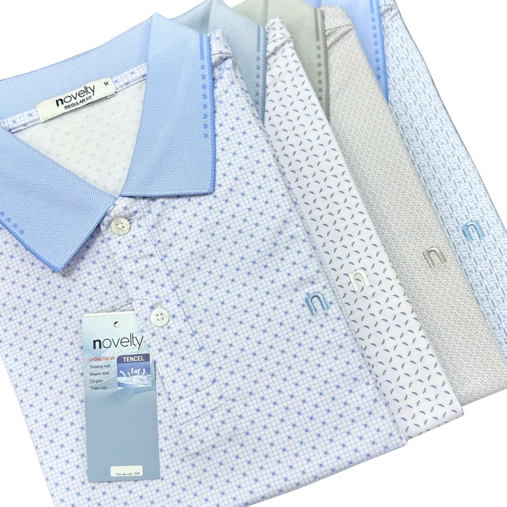 ÁO POLO NAM NOVELTY REGULAR FIT TENCEL HOA VĂN XANH NATMINMT3R260895N