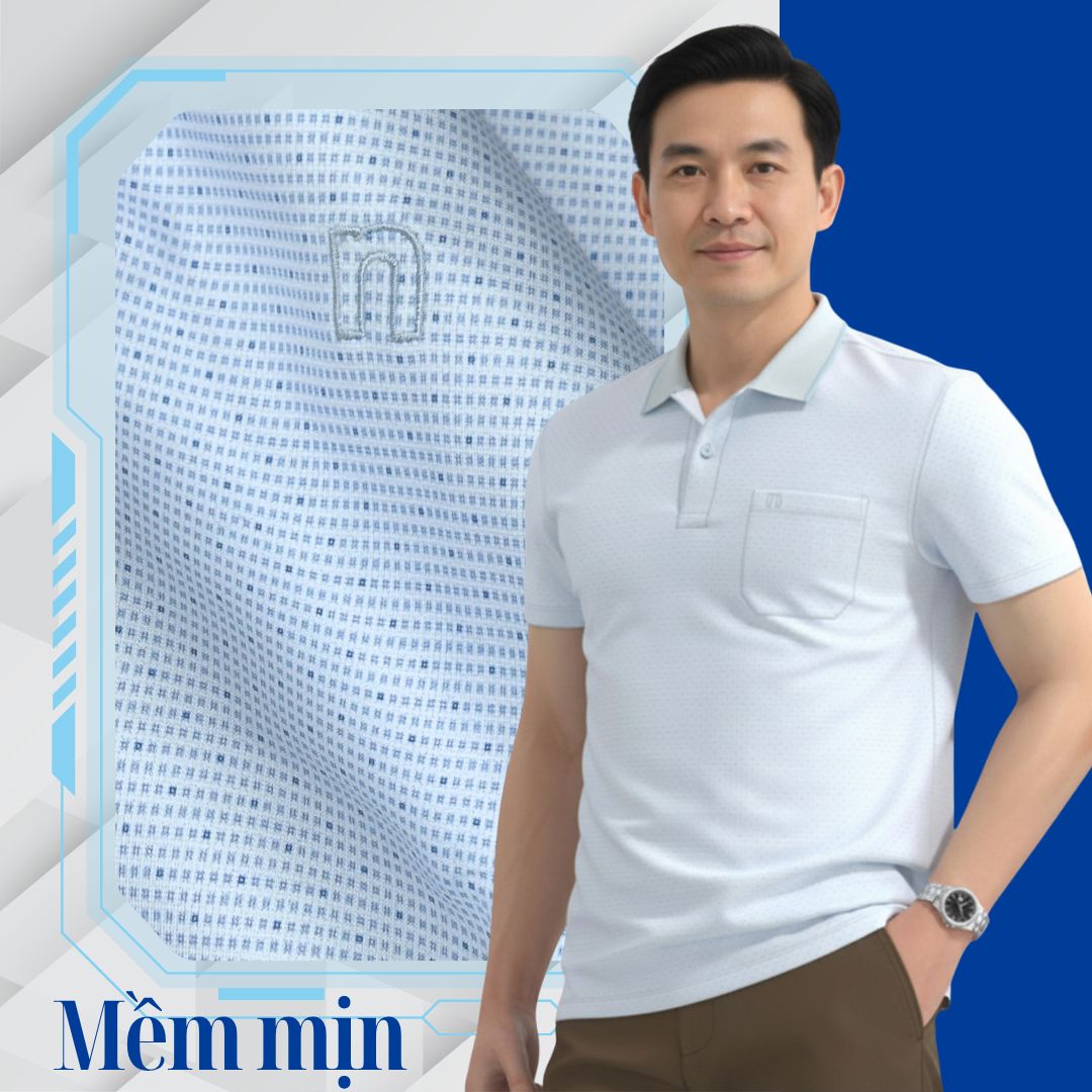ÁO POLO NAM NOVELTY REGULAR FIT MODAL CÓ TÚI HOA VĂN TRẮNG XANH LAM NATMINMT3R250426N