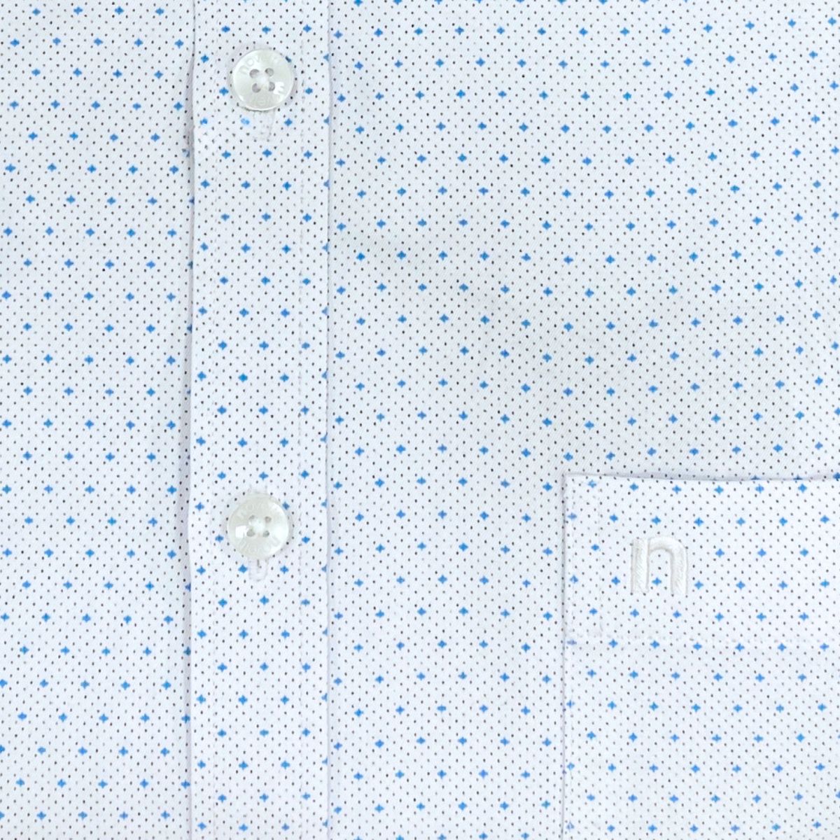 ÁO SƠ MI NAM NGẮN TAY NOVELTY REGULAR FIT T/C HOA VĂN TRẮNG XANH NSMMINMTCR250467N