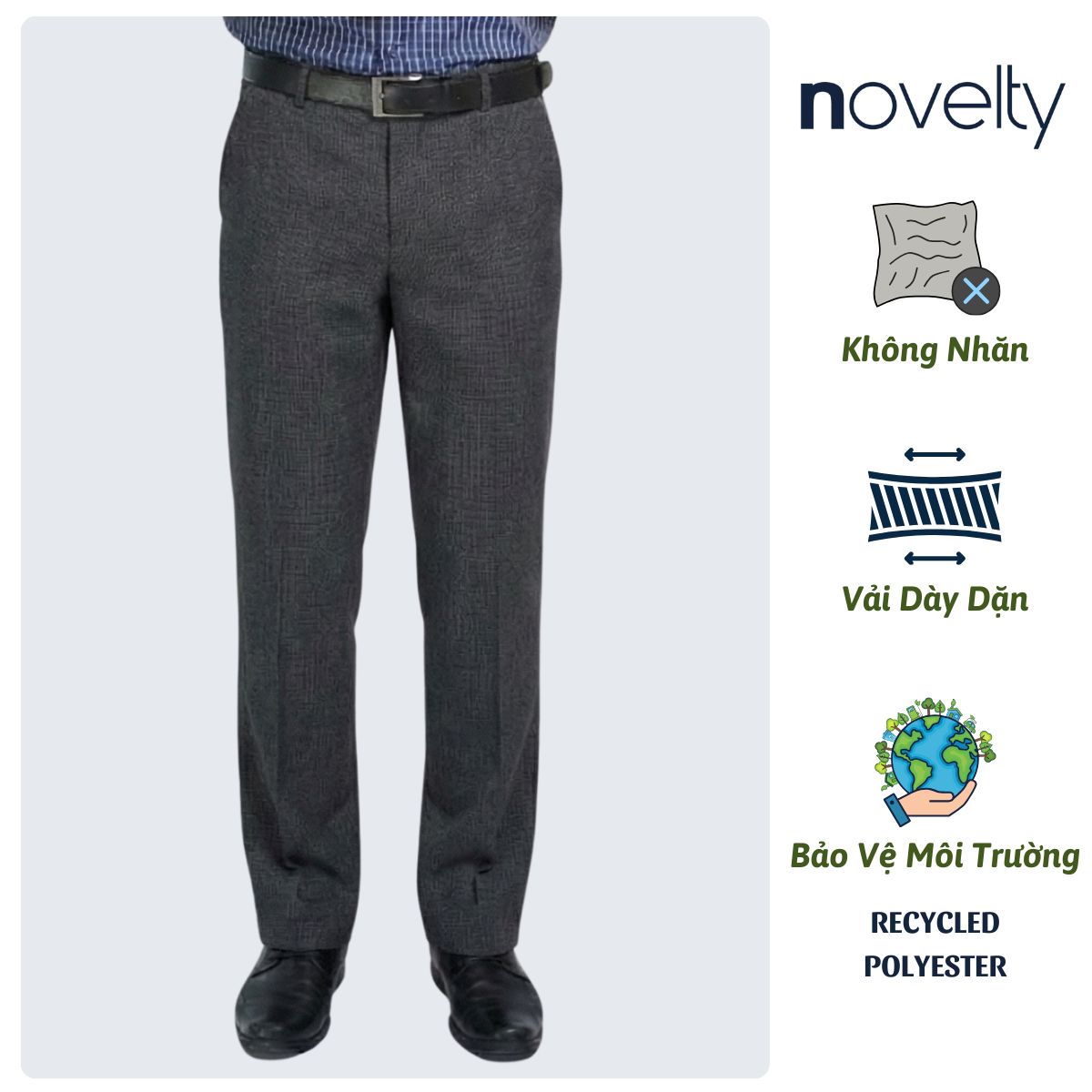 QUẦN TÂY NAM NOVELTY CLASSIC 0 PLY XÁM ĐẬM GÂN CARO NQTMMDMT3C2501960