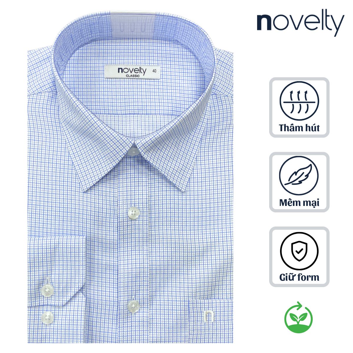 ÁO SƠ MI NAM DÀI TAY NOVELTY CLASSIC RECYCLED T/C SỌC NHỎ XANH NSMMSNMRCC250761D