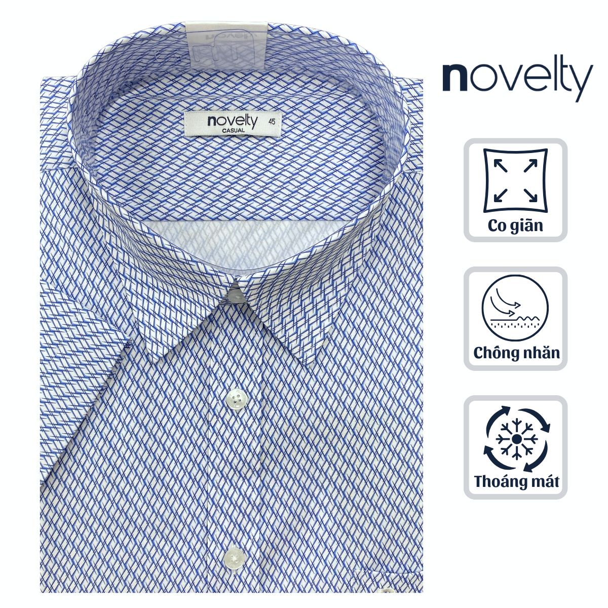 ÁO SƠ MI NAM NGẮN TAY NOVELTY CASUAL SPUN HOA VĂN TRẮNG NSMMINMSPB260804N