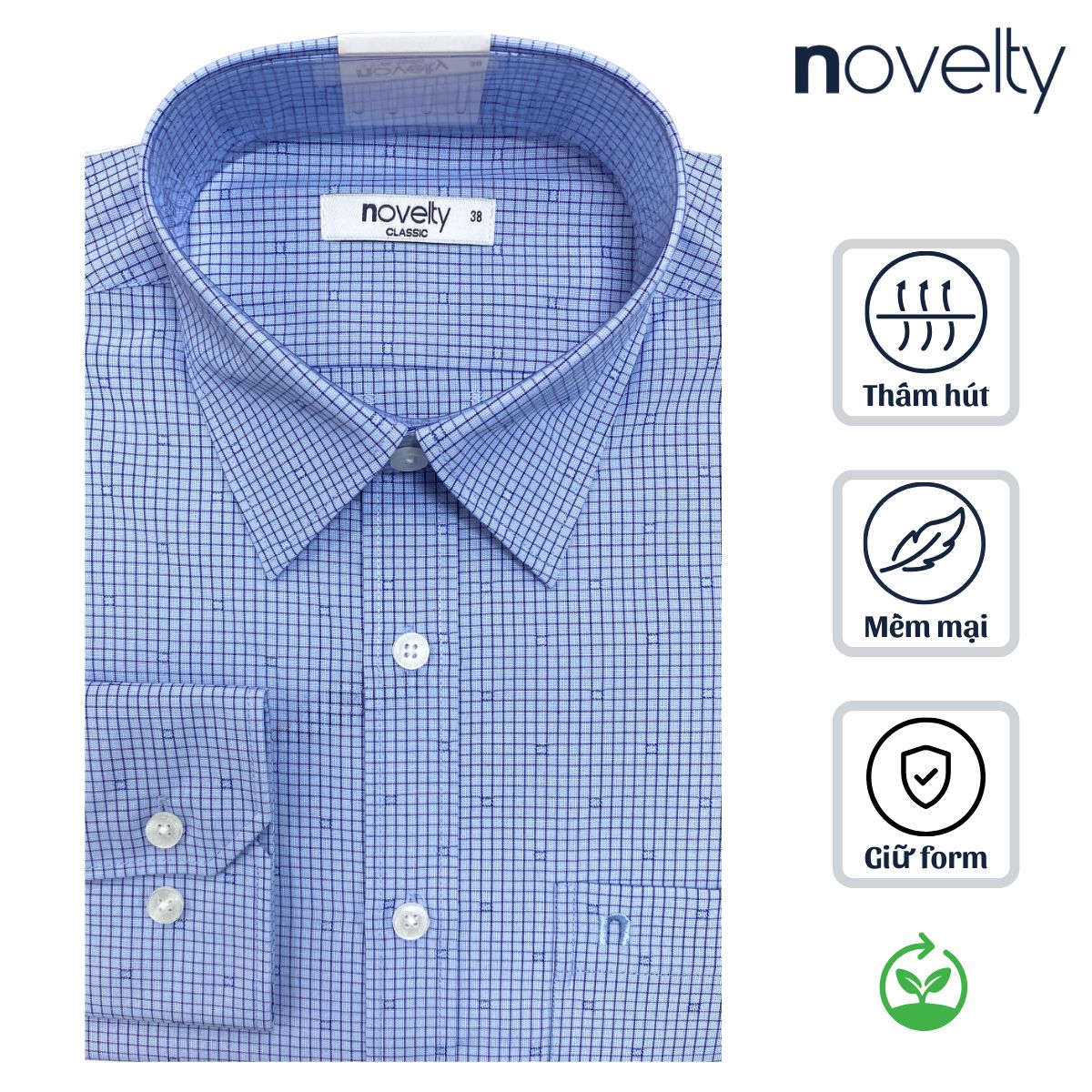 ÁO SƠ MI NAM DÀI TAY NOVELTY CLASSIC RECYCLED T/C SỌC NHỎ XANH NSMMSNMRCC250821D