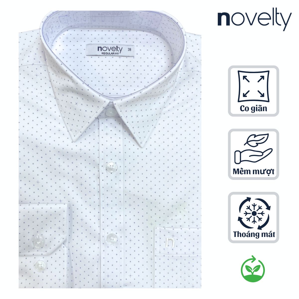 ÁO SƠ MI NAM DÀI TAY NOVELTY REGULAR FIT BAMBOO HOA VĂN TRẮNG NSMMINMT3R260786D