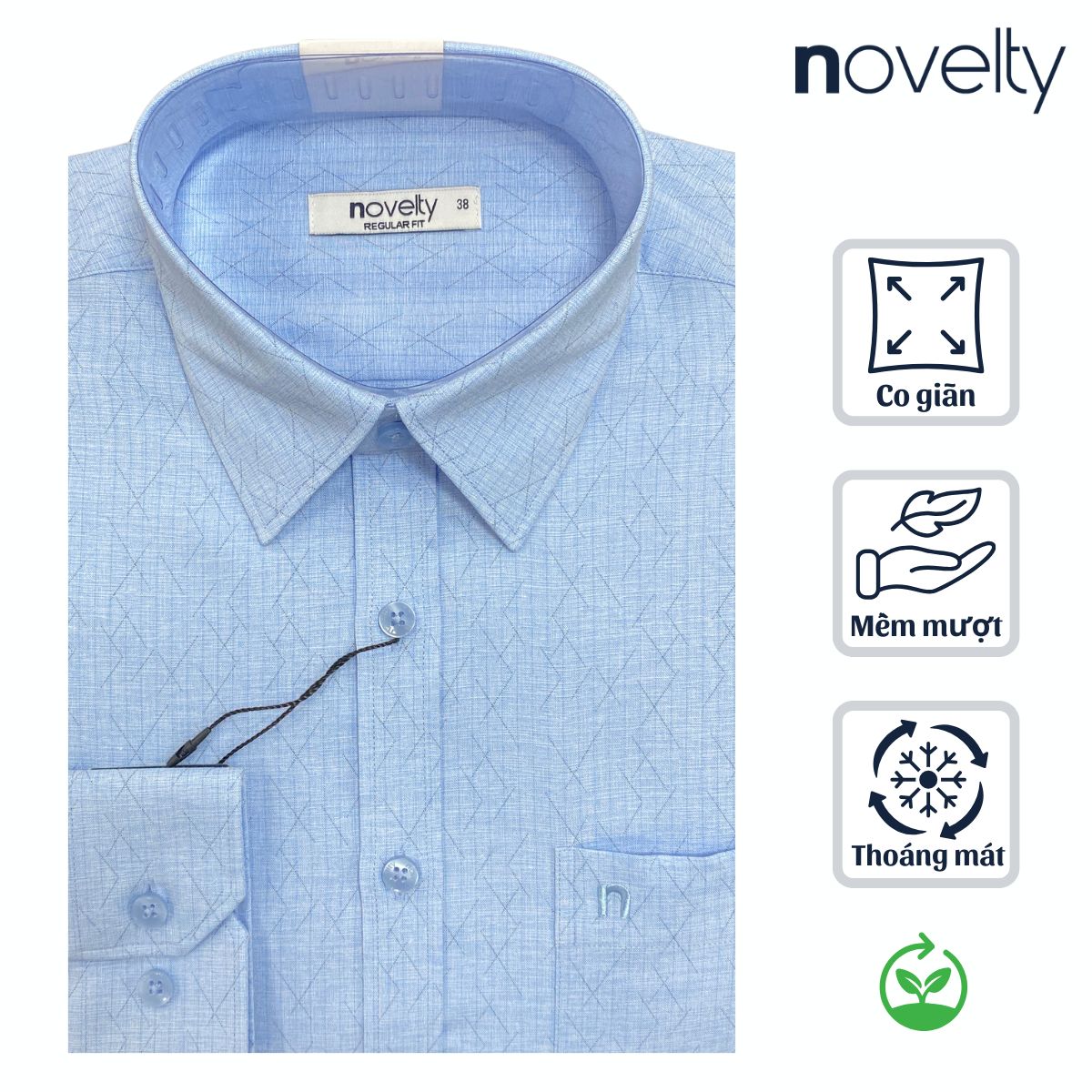 ÁO SƠ MI NAM DÀI TAY NOVELTY REGULAR FIT BAMBOO HOA VĂN XANH NHẠT NSMMINMT3R260791D