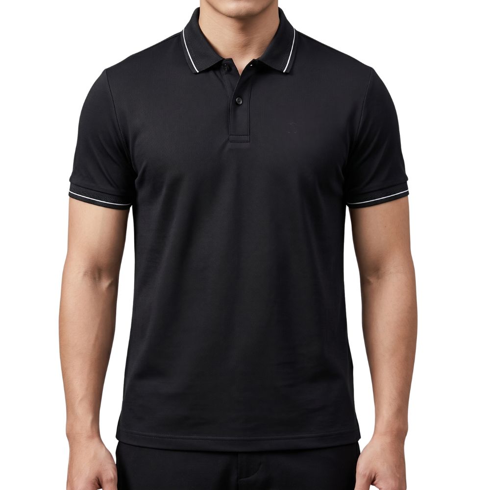 ÁO POLO NAM NOVELTY REGULAR FIT COOL FEELING TRƠN MÀU ĐEN NATMMDMNER260886N