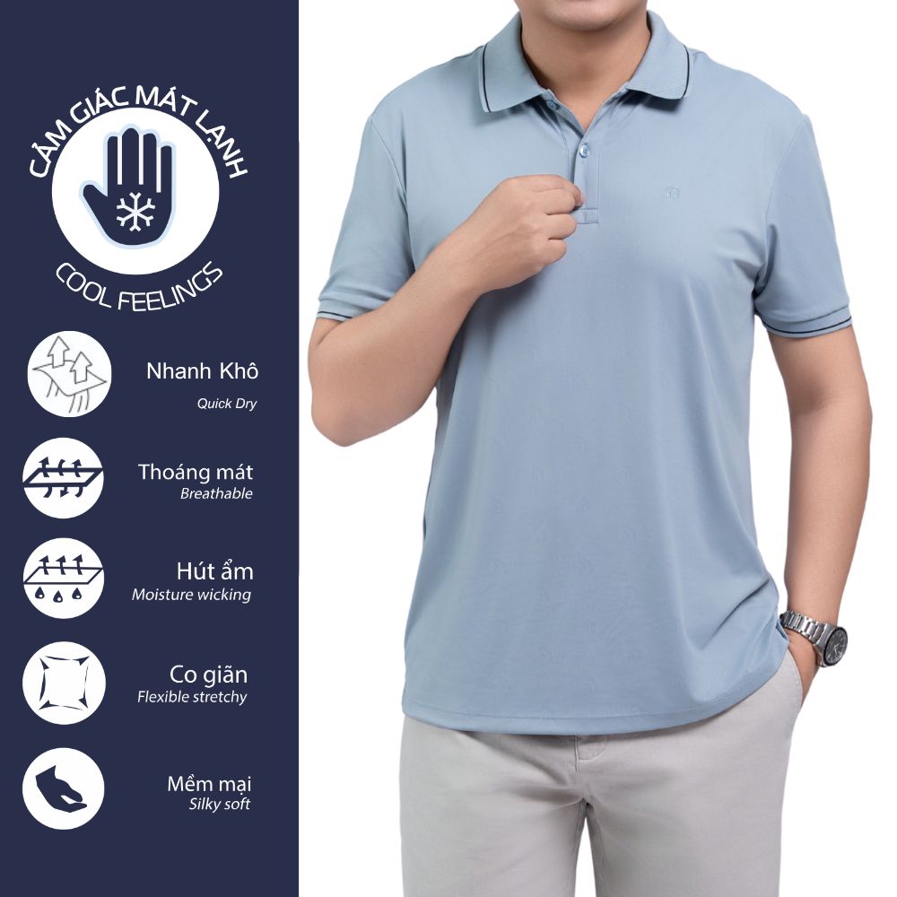 ÁO POLO NAM NOVELTY REGULAR FIT COOL FEELING TRƠN MÀU XANH NHẠT NATMMTMNER260893N