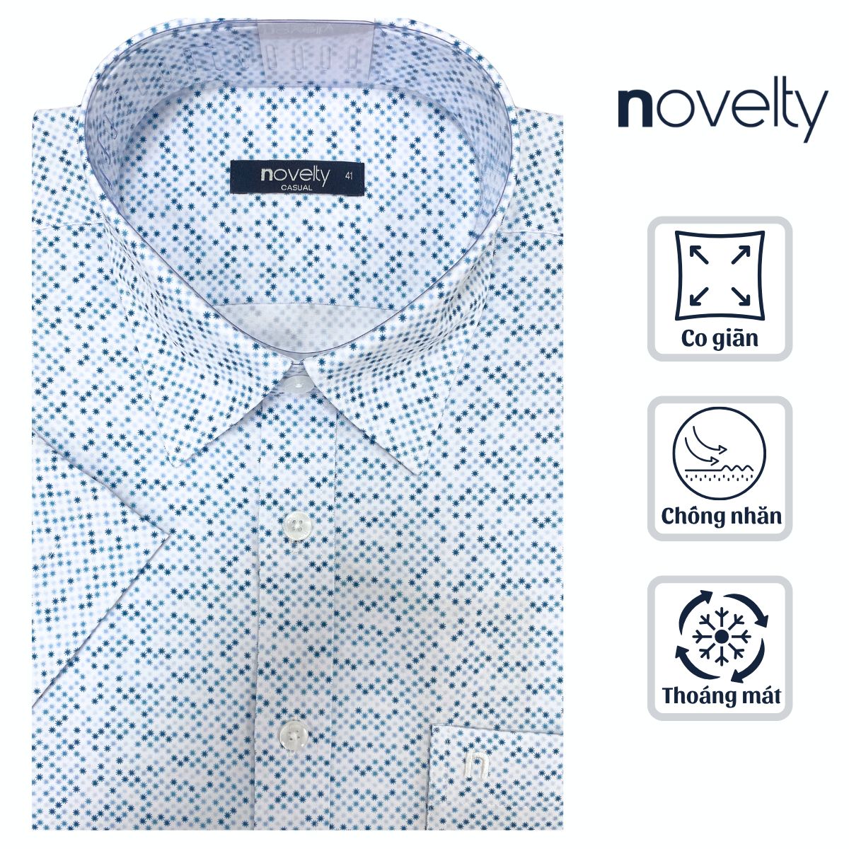 ÁO SƠ MI NAM NGẮN TAY NOVELTY CASUAL SPUN HOA VĂN TRẮNG NSMMINMSPB261190N