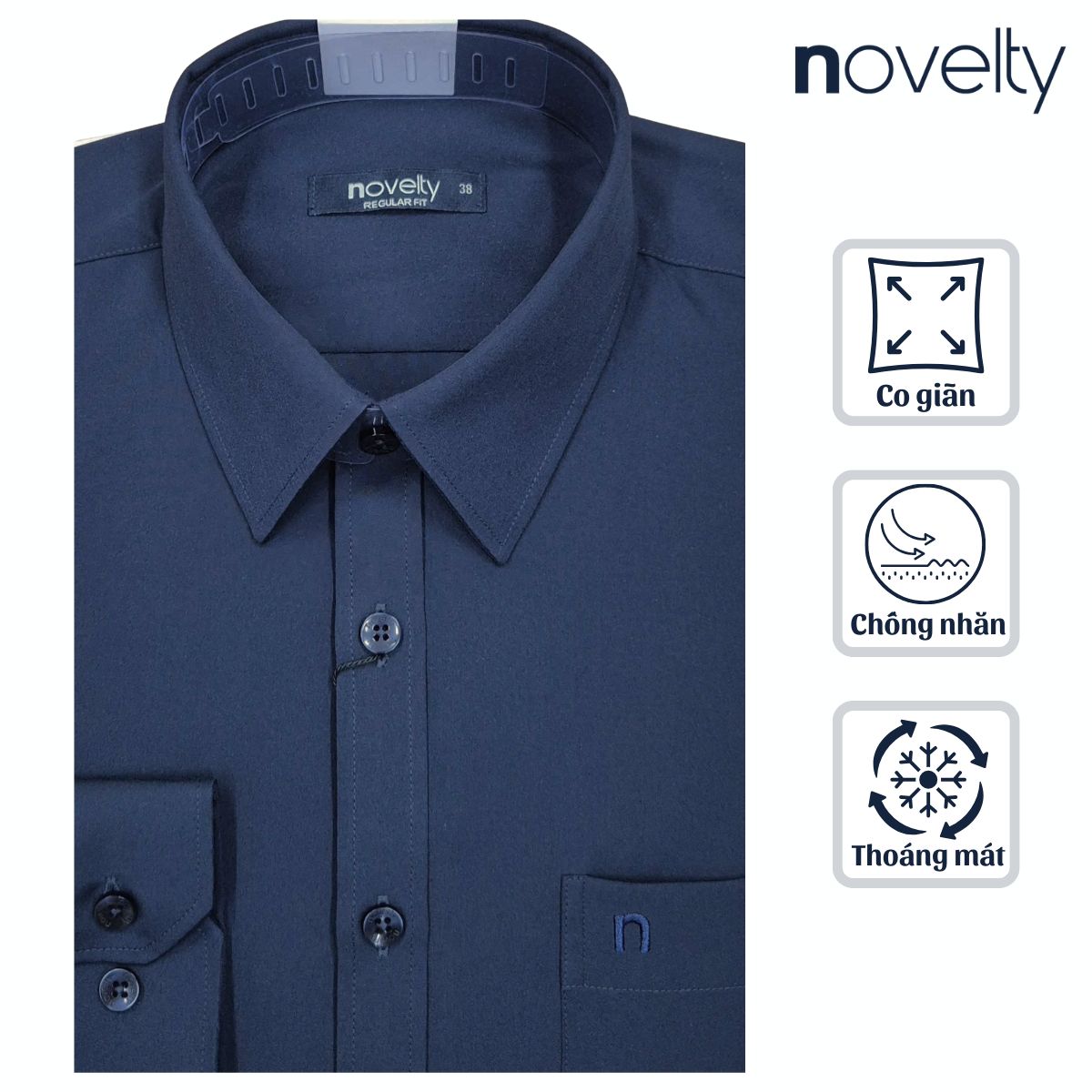 ÁO SƠ MI NAM DÀI TAY NOVELTY REGULAR FIT SPUN TRƠN MÀU XANH ĐEN NSMMMNMSPR250791D