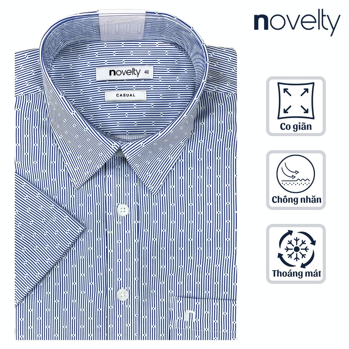 ÁO SƠ MI NAM NGẮN TAY NOVELTY CASUAL SPUN HOA VĂN XANH NSMMINMPSB250391N