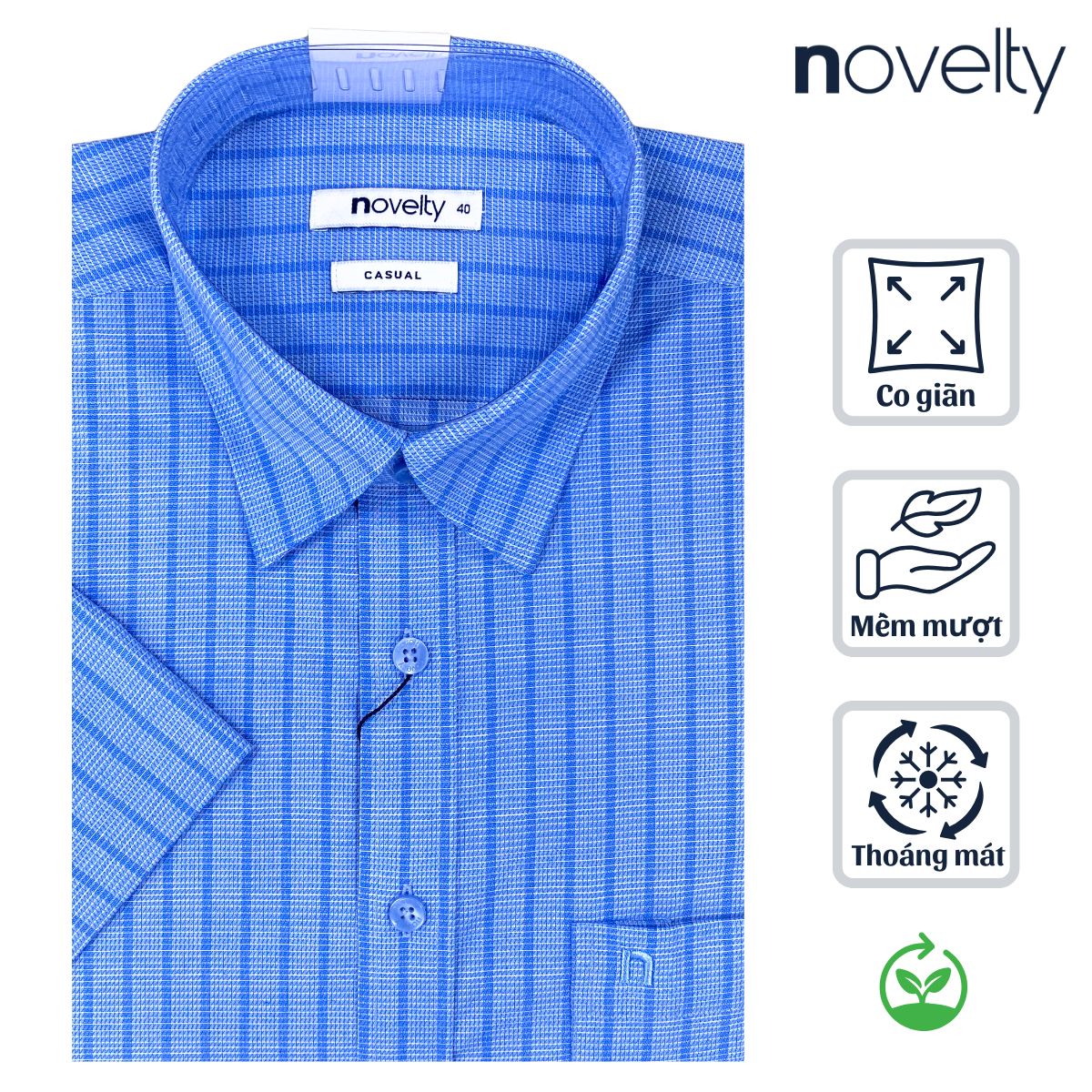 ÁO SƠ MI NAM NGẮN TAY NOVELTY CASUAL BAMBOO SỌC LỚN XANH NSMMSLMT3B250655N