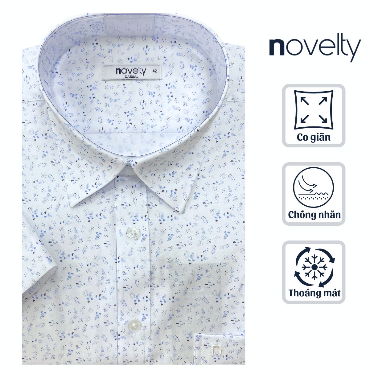 ÁO SƠ MI NAM NGẮN TAY NOVELTY CASUAL SPUN HOA VĂN TRẮNG NSMMINMSPB260805N