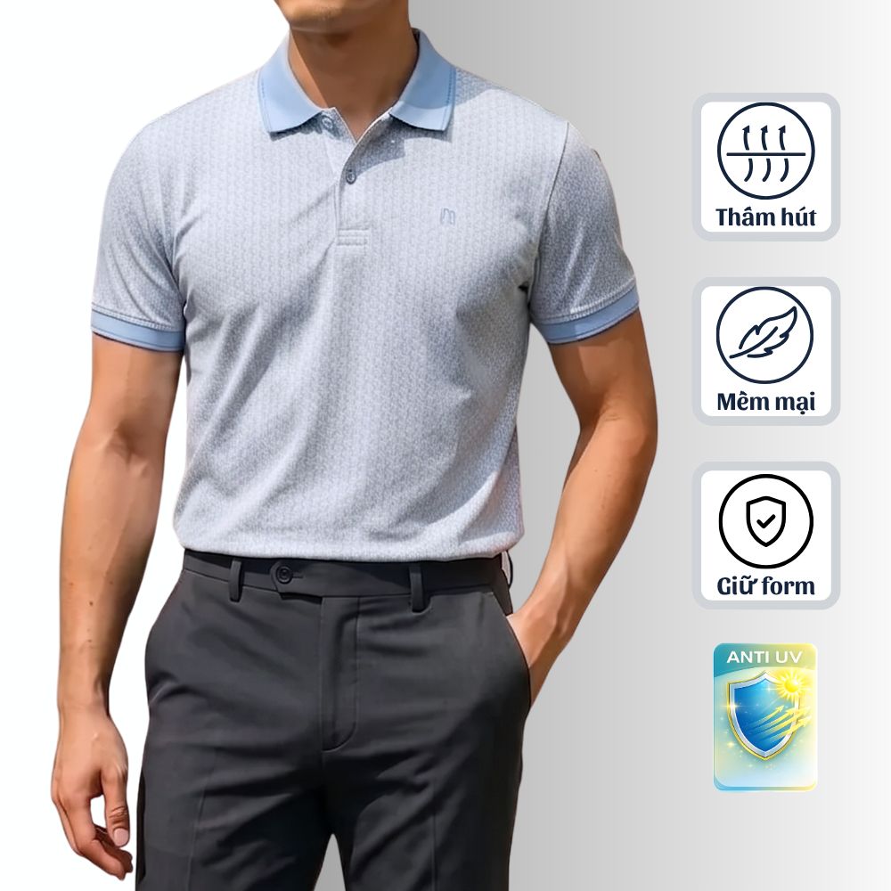 ÁO POLO NAM NOVELTY REGULAR FIT TENCEL HOA VĂN XANH NATMINMT3R260894N