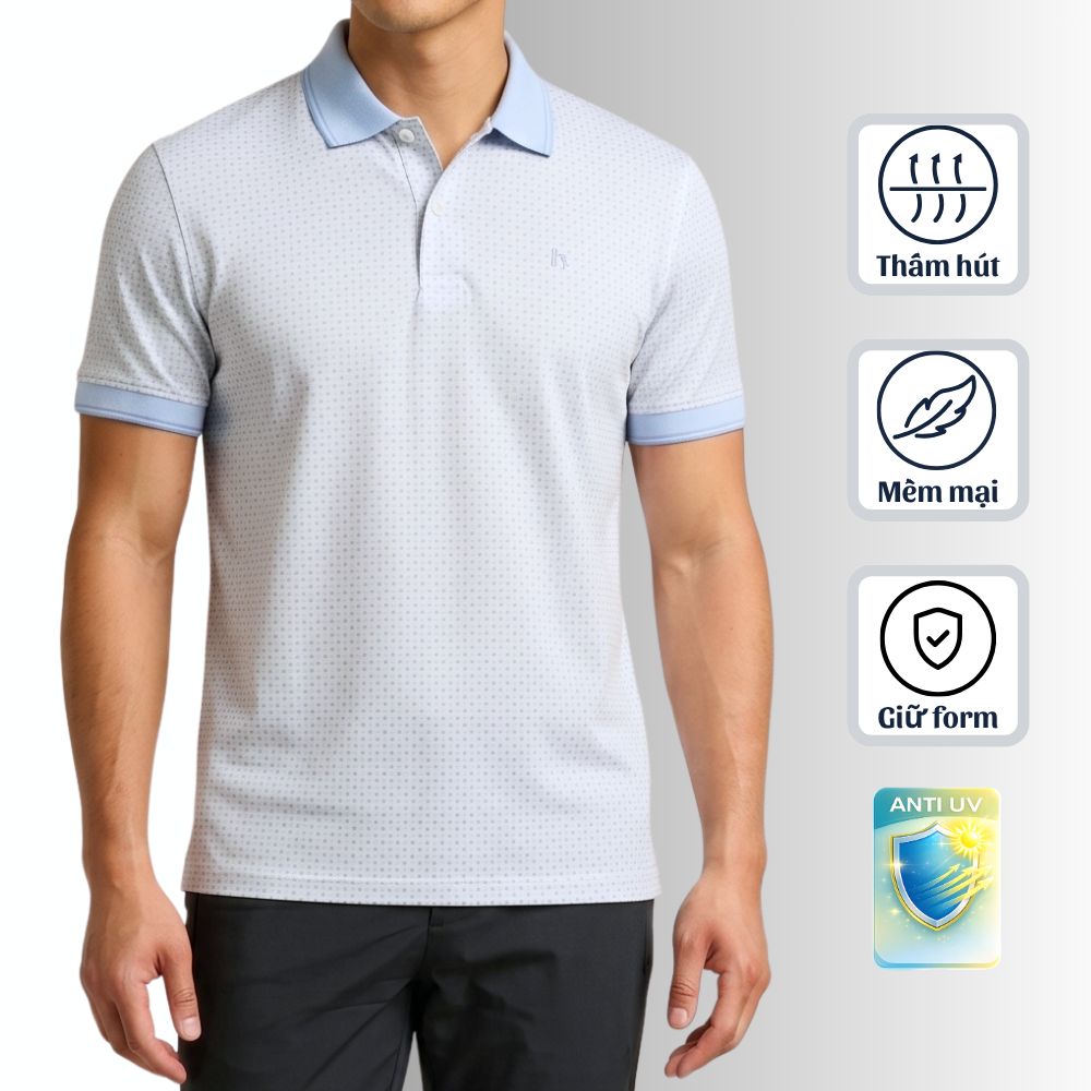 ÁO POLO NAM NOVELTY REGULAR FIT TENCEL HOA VĂN XANH NATMINMT3R260897N
