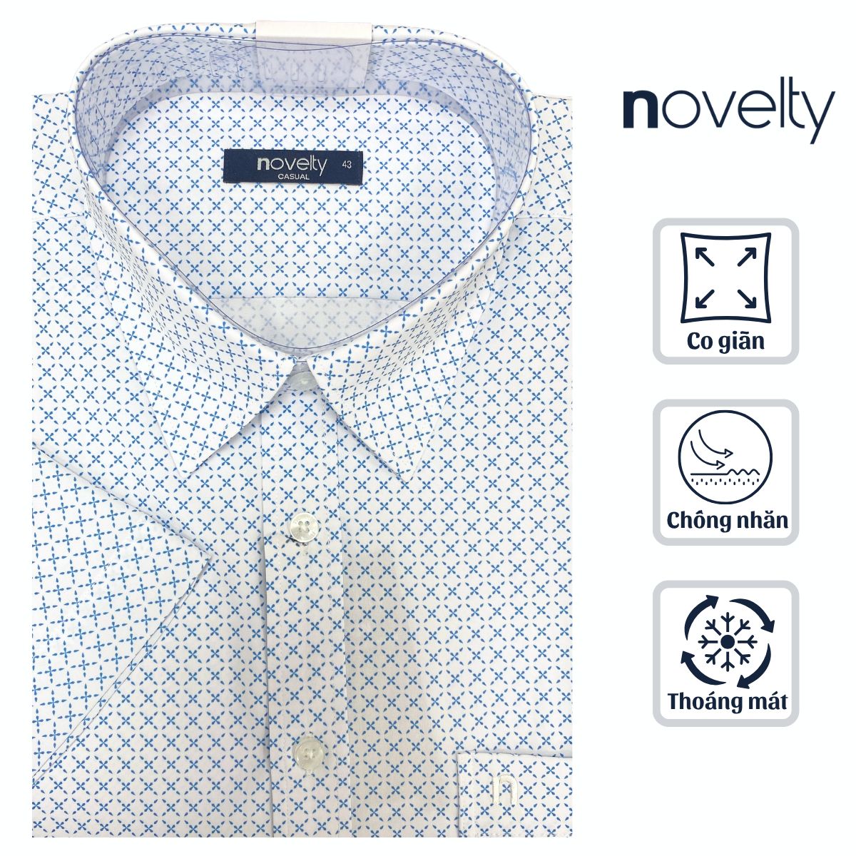 ÁO SƠ MI NAM NGẮN TAY NOVELTY CASUAL SPUN HOA VĂN TRẮNG XANH NSMMINMSPB261191N