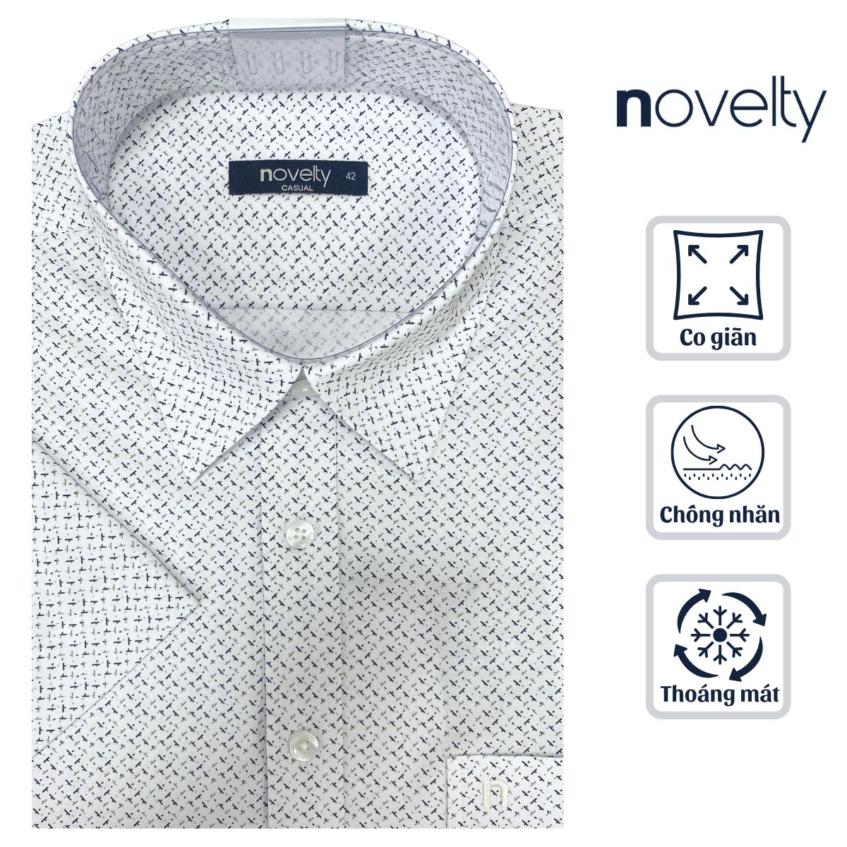 ÁO SƠ MI NAM NGẮN TAY NOVELTY CASUAL SPUN HOA VĂN TRẮNG NSMMINMSPB261194N