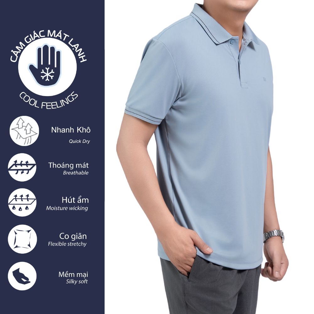 ÁO POLO NAM NOVELTY REGULAR FIT COOL FEELING TRƠN MÀU XANH NHẠT NATMMNMNER260889N