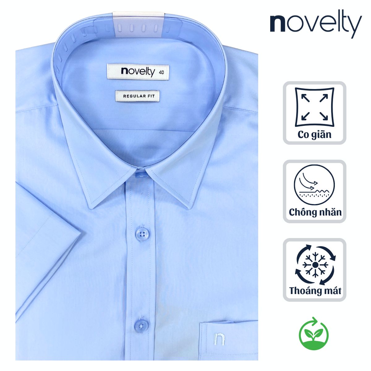 ÁO SƠ MI NAM NGẮN TAY NOVELTY REGULAR FIT SPUN MODAL TRƠN MÀU XANH NHẠT NSMMMNMT2R260952N