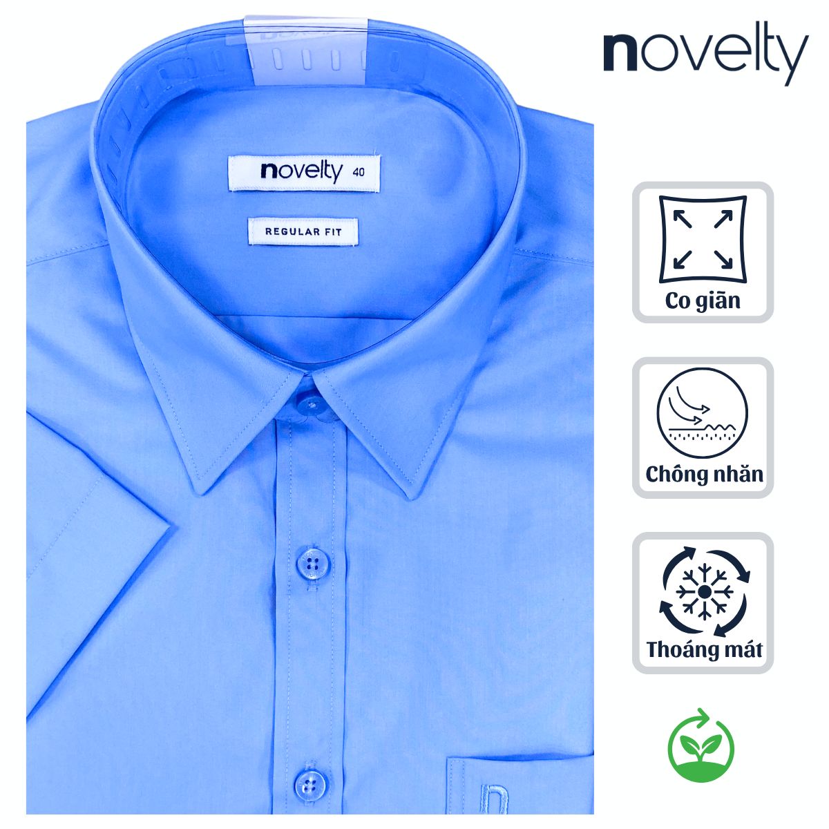 ÁO SƠ MI NAM NGẮN TAY NOVELTY REGULAR FIT SPUN MODAL TRƠN MÀU XANH DƯƠNG NSMMMNMT2R260953N