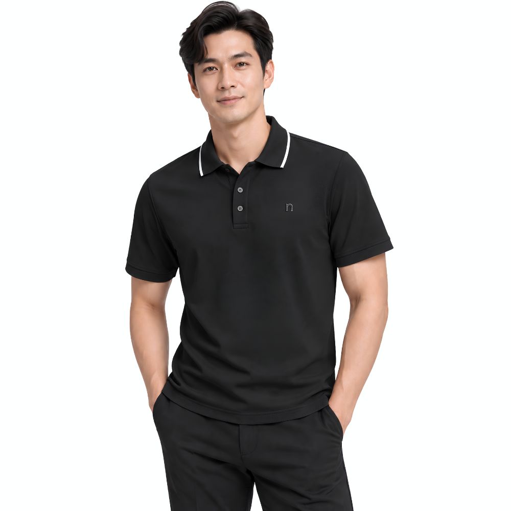 ÁO POLO NAM NOVELTY REGULAR FIT VÂN ÁO WAFFLE TRƠN MÀU ĐEN NATMMDMPSR261328N