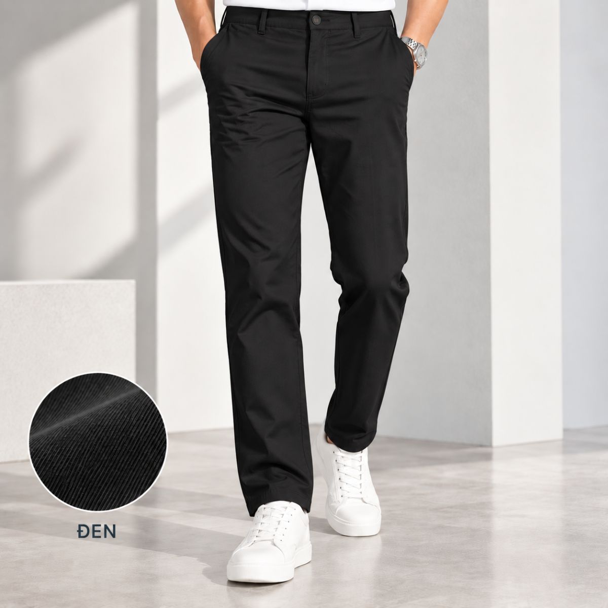 QUẦN DÀI KHAKI NAM 0PLY NOVELTY REGULAR FIT TRƠN MÀU ĐEN NQKMMDMCSR2611060