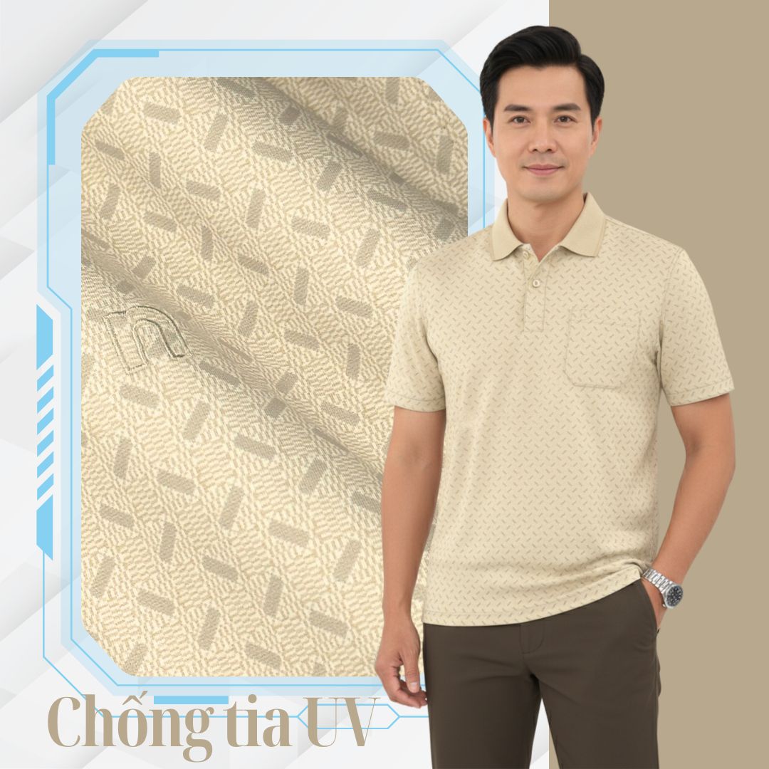 ÁO POLO NAM NOVELTY REGULAR FIT MODAL CÓ TÚI HOA VĂN MÀU VÀNG NATMINMT3R250429N