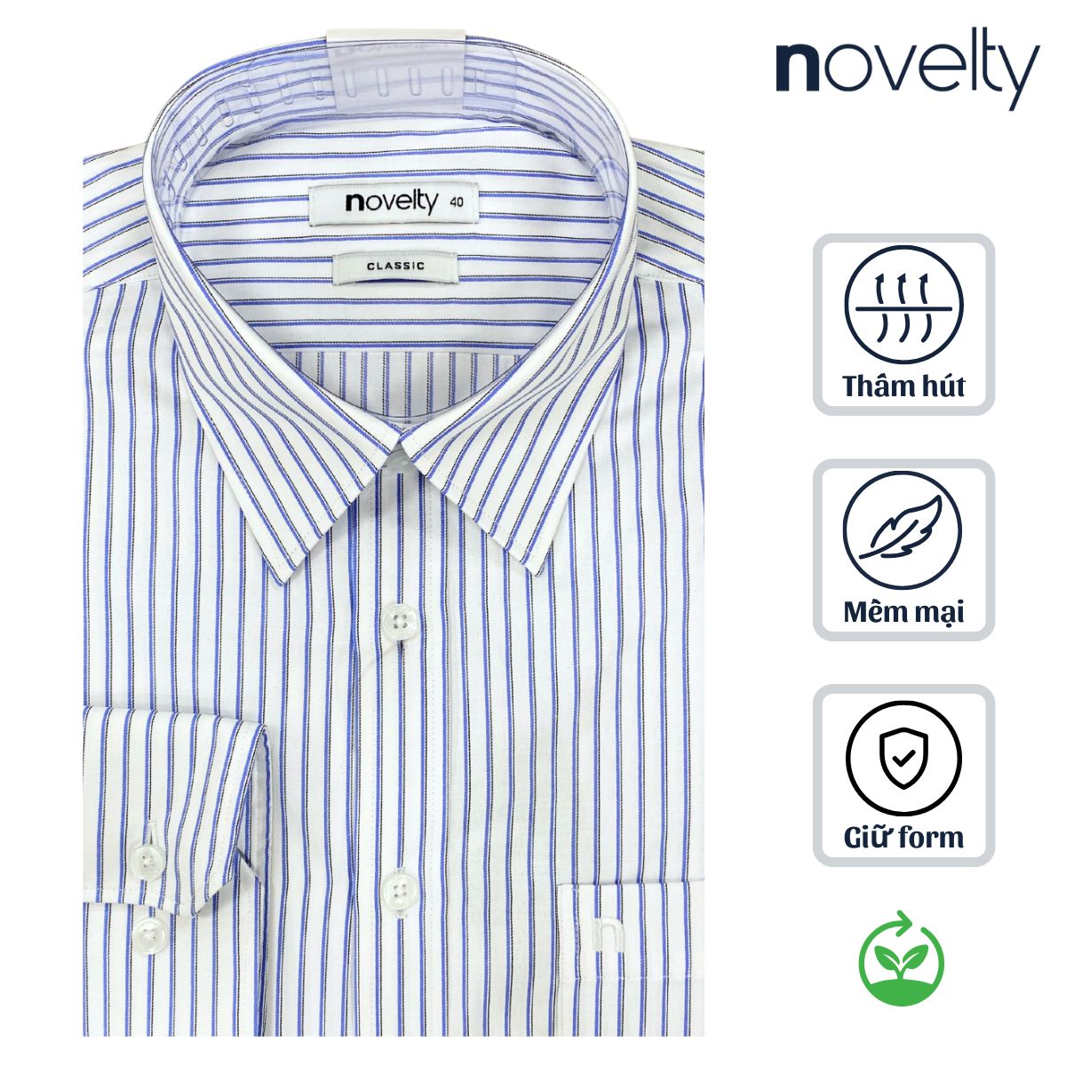 ÁO SƠ MI NAM DÀI TAY NOVELTY CLASSIC T/C RECYCLED SỌC TRẮNG XANH NSMMSBMRCC250660D