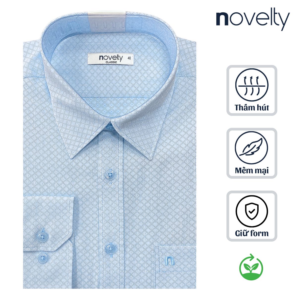 ÁO SƠ MI NAM DÀI TAY NOVELTY CLASSIC T/C RECYCLED HOA VĂN XANH NSMMINMRCC250777D