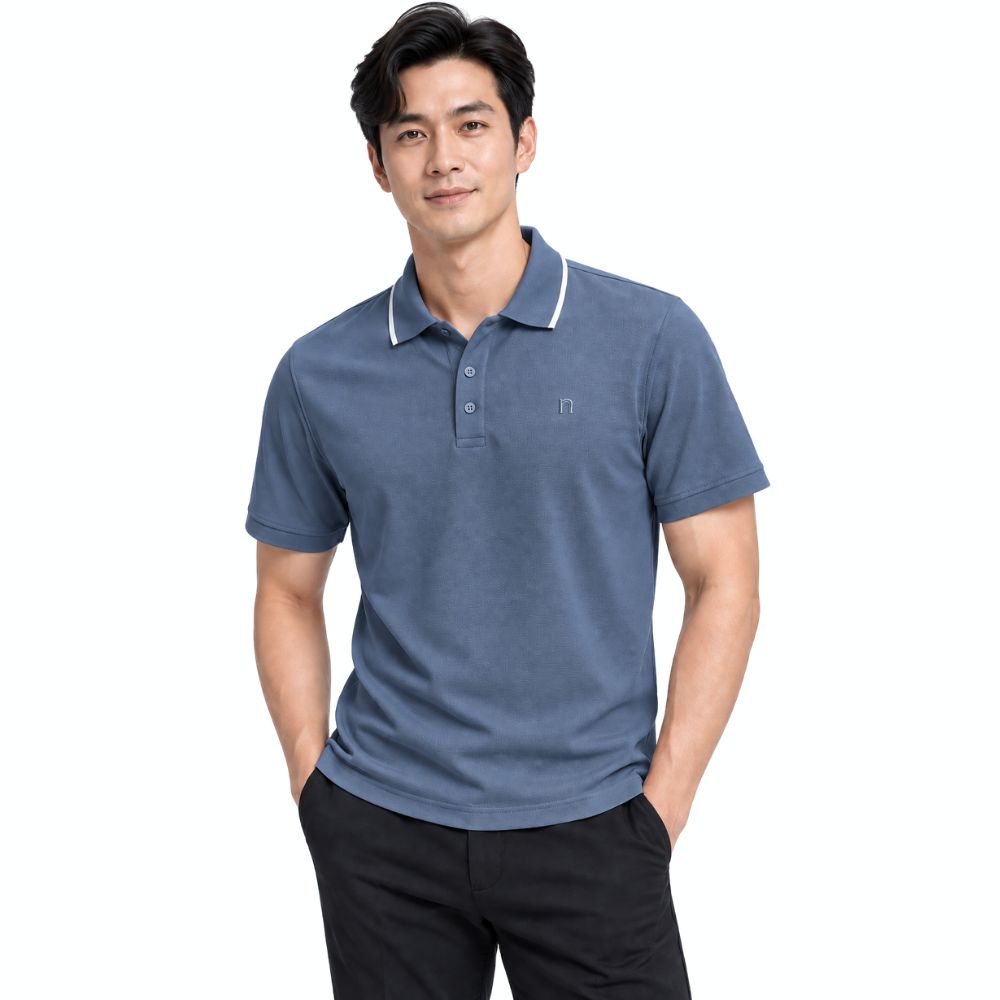 ÁO POLO NAM NOVELTY REGULAR FIT VÂN ÁO WAFFLE TRƠN MÀU XANH NATMMDMPSR261329N