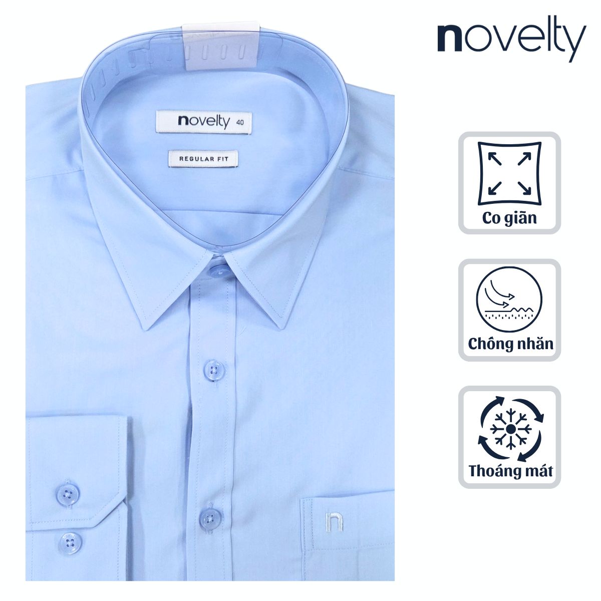 ÁO SƠ MI NAM DÀI TAY NOVELTY REGULAR FIT SPUN TRƠN MÀU XANH NHẠT NSMMMWMT2R250517D