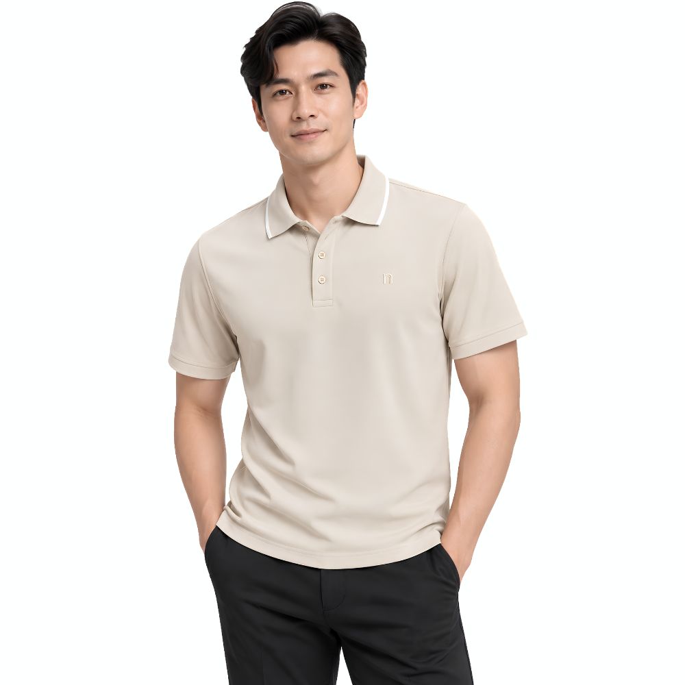 ÁO POLO NAM NOVELTY REGULAR FIT VÂN ÁO WAFFLE TRƠN MÀU KEM NATMMTMPSR261330N