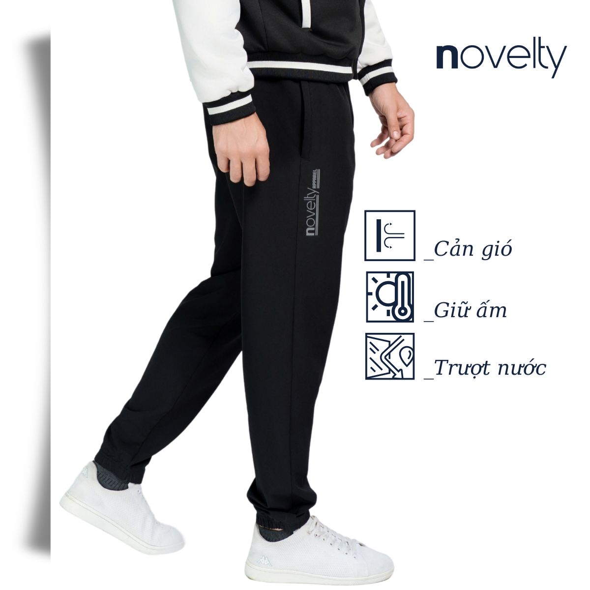 QUẦN THỂ THAO NAM NOVELTY REGULAR FIT LƯNG PHỐI CO GIÃN MÀU ĐEN NQTMMDMPSR250585D