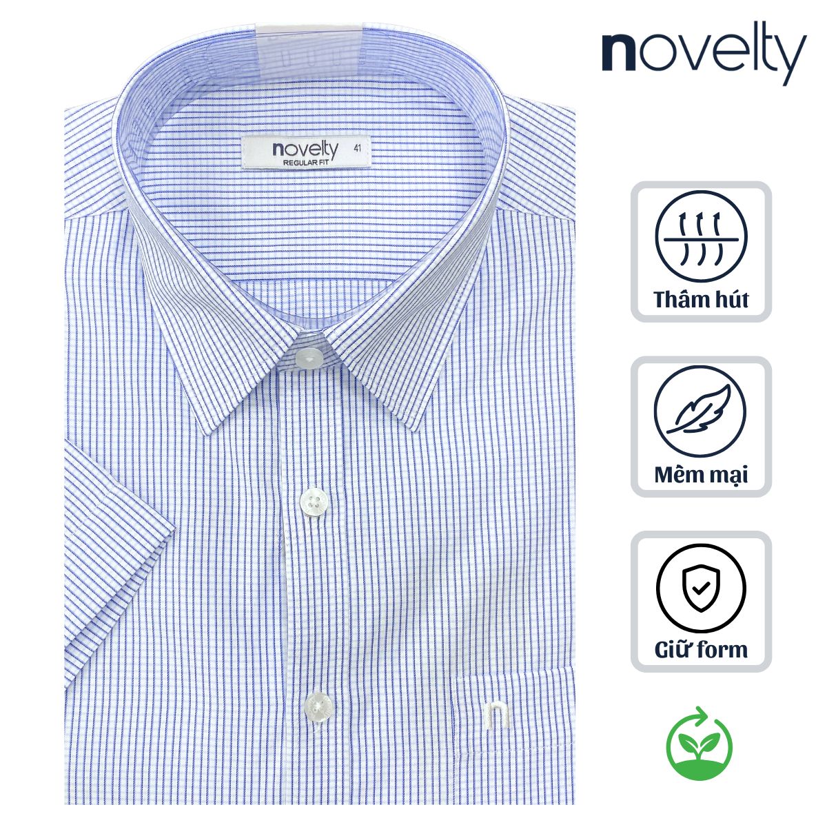 ÁO SƠ MI NAM NGẮN TAY NOVELTY REGULAR FIT T/C RECYCLED SỌC NHỎ XANH NSMMSNMRCR250784N